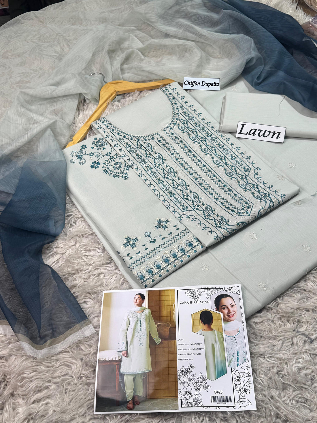 ZSJ Unstitch LAWN 3pc Heavy Embroidered