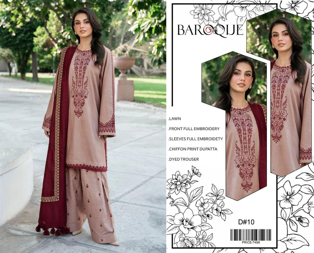 BRQ -LAWN 3pc Heavy Embroidered