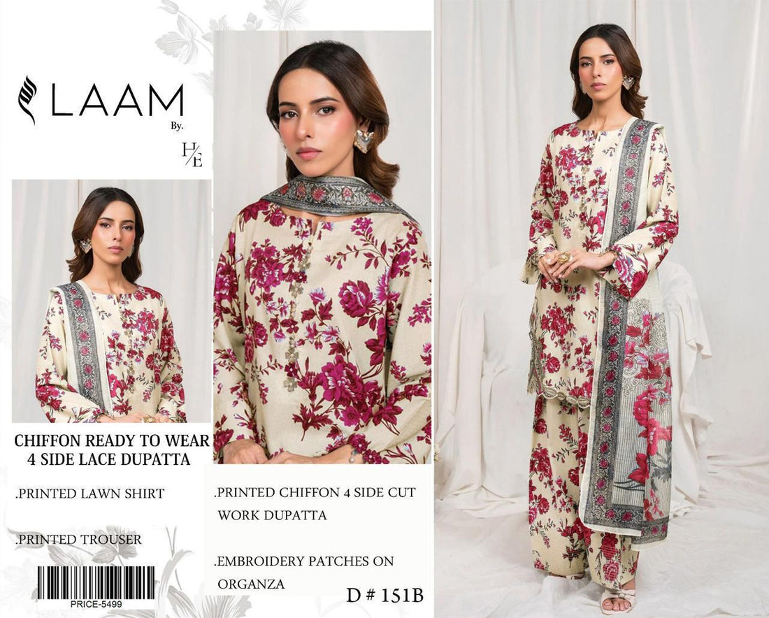 LM -LAWN Digital Print 3pc - CHIFFON  DUPATTA Patches