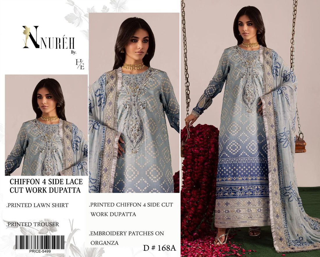 NRH  -Digital Print 3pc -CHIFFON DUPATTA Patches