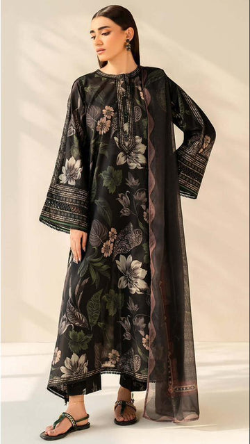 BRQ -LAWN Digital Print 3pc -Voil 4 Side Embroidered Dupatta.